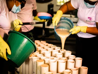 Pouring contents into jars