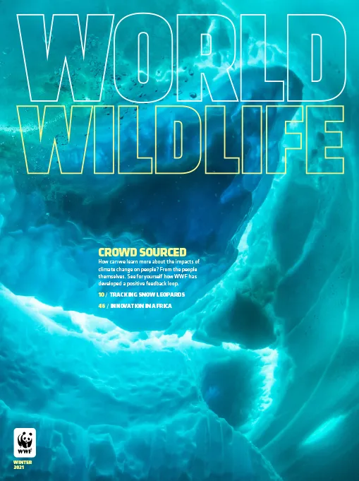 Magazine cover with blue glacier ice