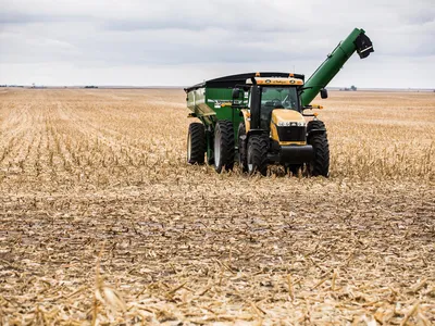 ractors for conversion of grasslands into crops, north of Pierre, South Dakota.