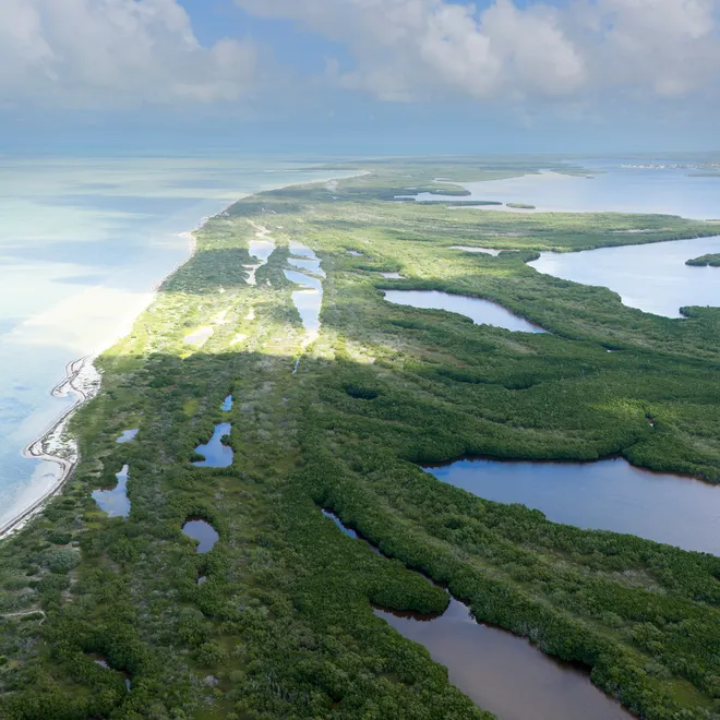 Aerial photo of the coast of the Yucatan