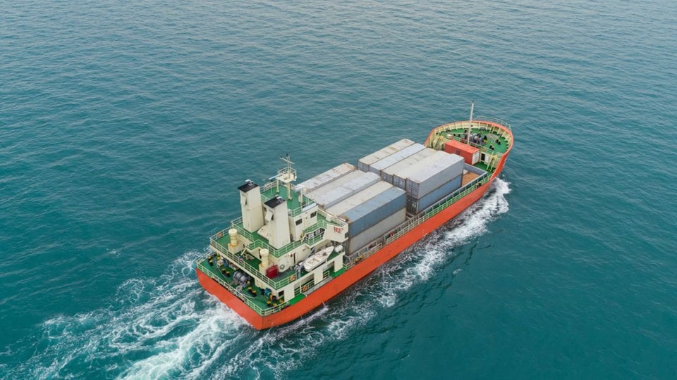 A cargo ship underway