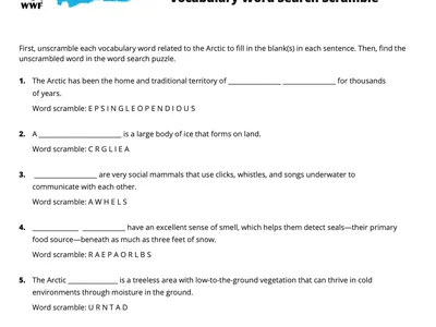 Arctic Vocabulary Word Search Scramble