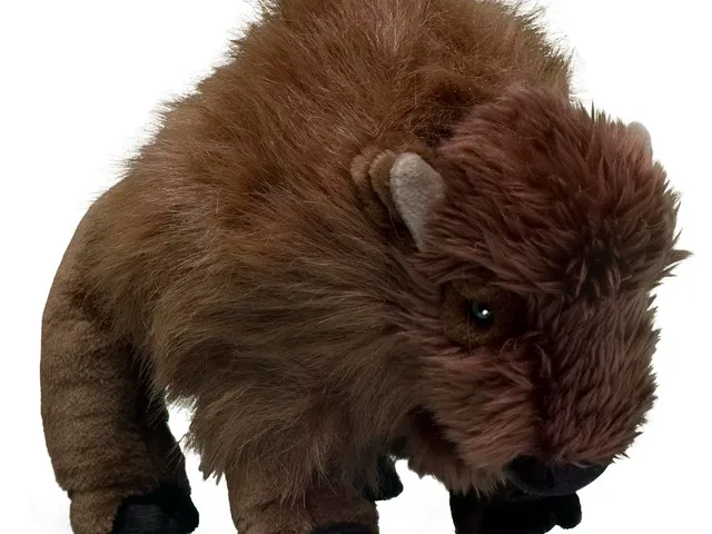 A bison plush against a white background
