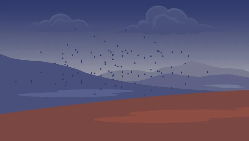 Illustration of a plains scene with rain