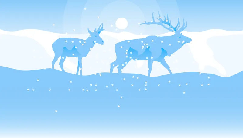 Illustration of elk in snow