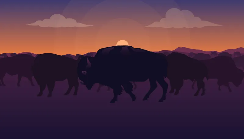 Illustration of large herd of bison