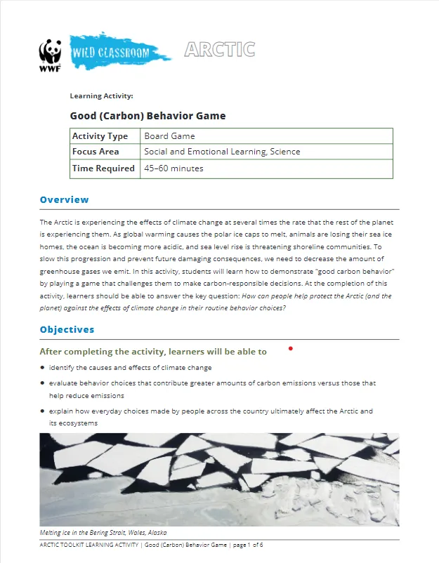 A preview of the first page of the activity