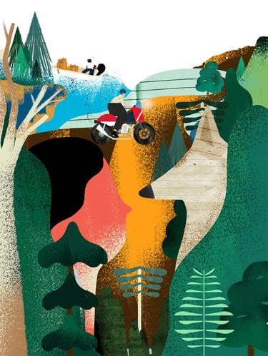 Illustration showing farm and wilderness environment
