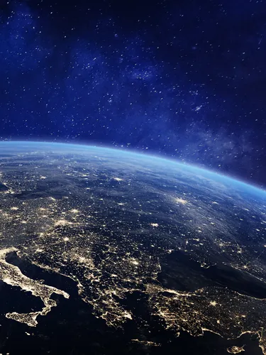 3D rendering of night view of Europe from space