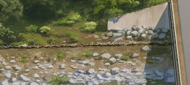Illustration of artificial brush along roadway