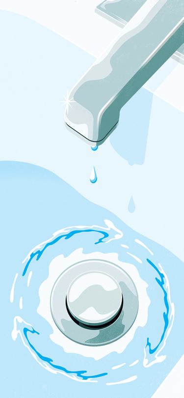 Illustration of a running faucet in a sink