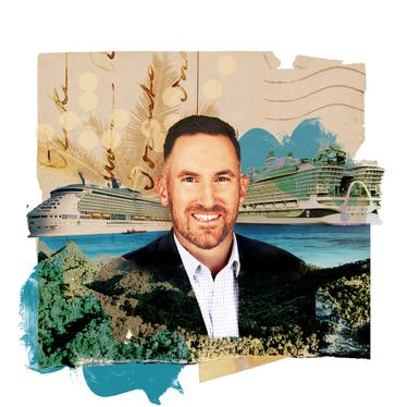 Photo illustration of Nick Rose with cruise ships