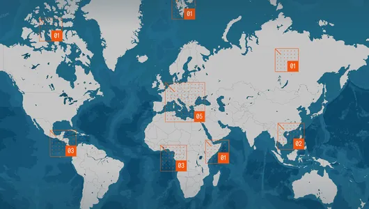 World map with blocks of orange highlighted