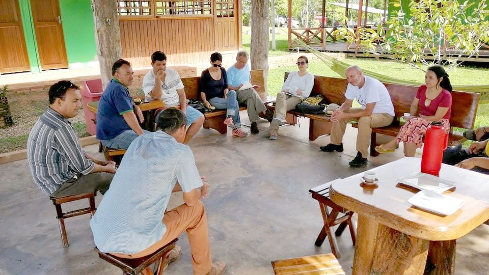 People sitting in outdoor meeting space