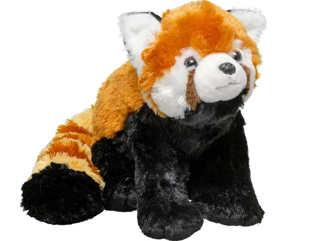 A red panda plush against a white background
