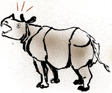 Drawing of Javan rhino bellowing
