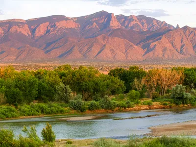 Landscape image with river and mountains