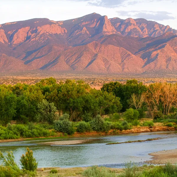 Landscape image with river and mountains