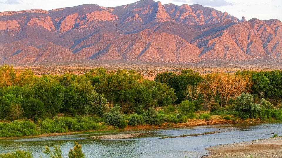 Landscape image with river and mountains