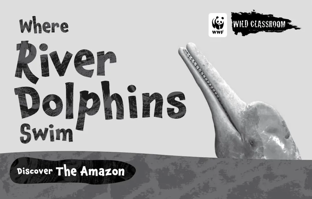 black and white cover image of Wild Classroom's storybook Where River Dolphins Swim