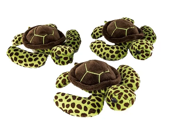 Three sea turtle hatchling plush against a white background