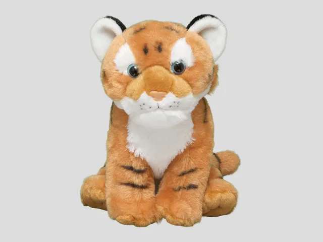 A tiger plush against a white background