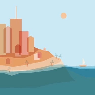 Illustration of a city on the sea