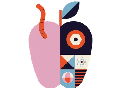 Illustration of an apple with a worm