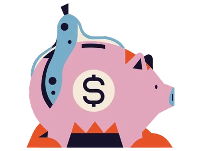 Illustration of a piggy bank with a banana peel