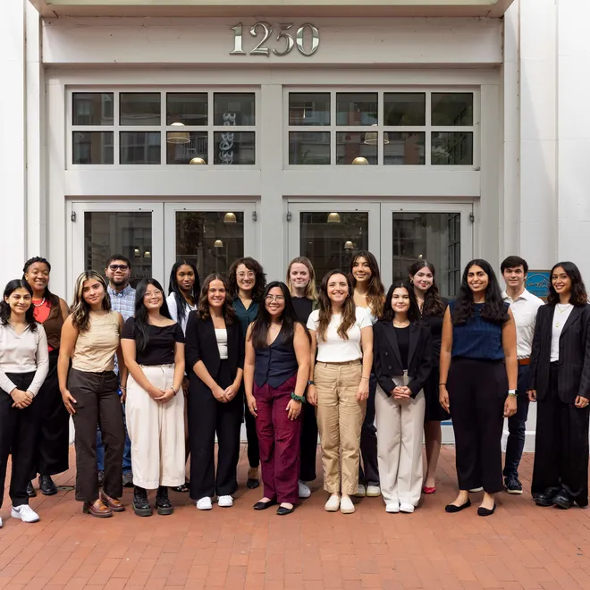 Large group of 2024 BRIDGE program interns in front of WWF-US Headquarters