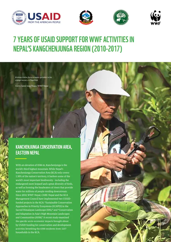 Report cover with photo of Nepali man kneeling in grass with tool