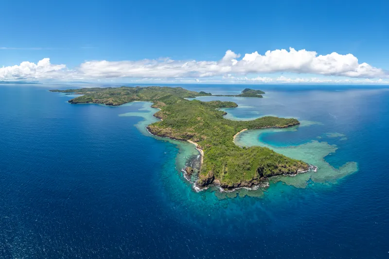 Aerial photo of island in Fiji