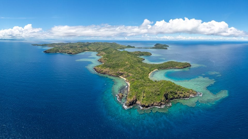 Aerial photo of island in Fiji