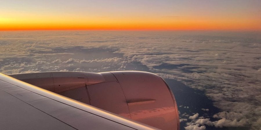 View of clouds out airplane window