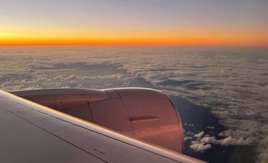 View of clouds out airplane window