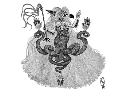 Illustration of an amabie, a creature from Japanese myth that wards off disease and provides protection.