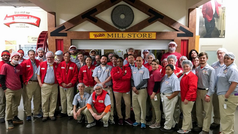 A group photo of Bob's Red Mill employees