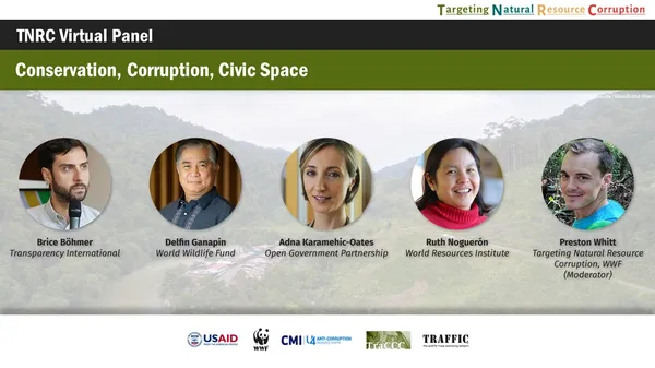 portraits for virtual panel Conservation, Corruption, and Civic Space including Brice Bohmer, Delfin Ganapin, Adna Karamehic-Oates, Ruth Nogueron, and Preston Whitt