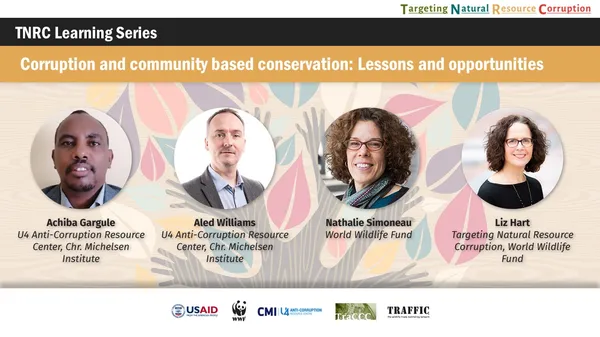 A slide showing introducing a panel with headshots in circles and names and titles below