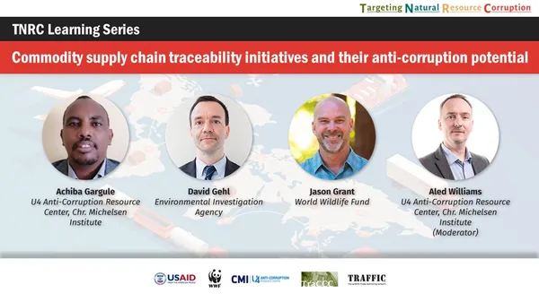 A slide promoting a panel showing headshots of the speakers in circles with their names and titles below