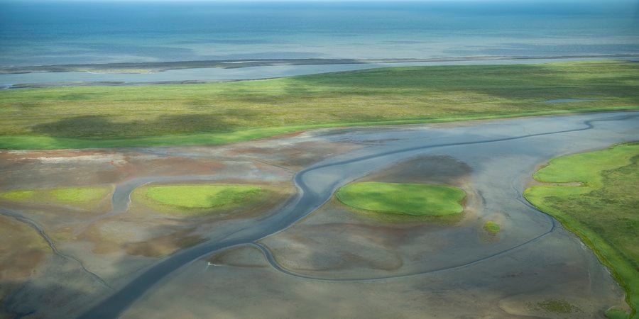 Aerial landscape with Bristol Bay in the background