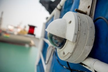 Closeup of monitoring camera on boat