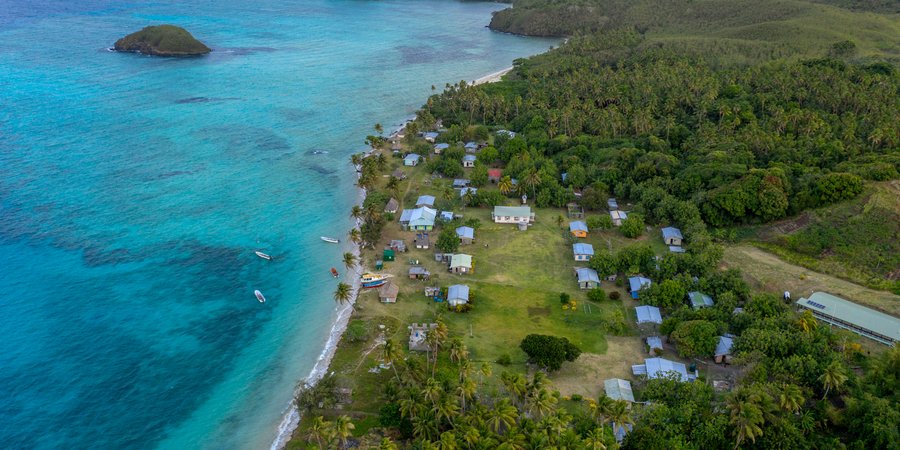 Aerial view of village on Fiji