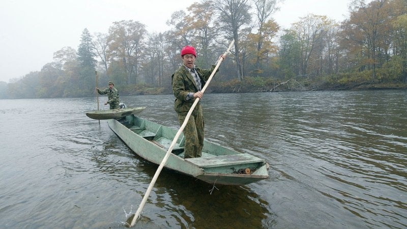 Employees of the forest unit in Krasniy Yar village, on a raid on Bikin river, searching the sites of illegal logging