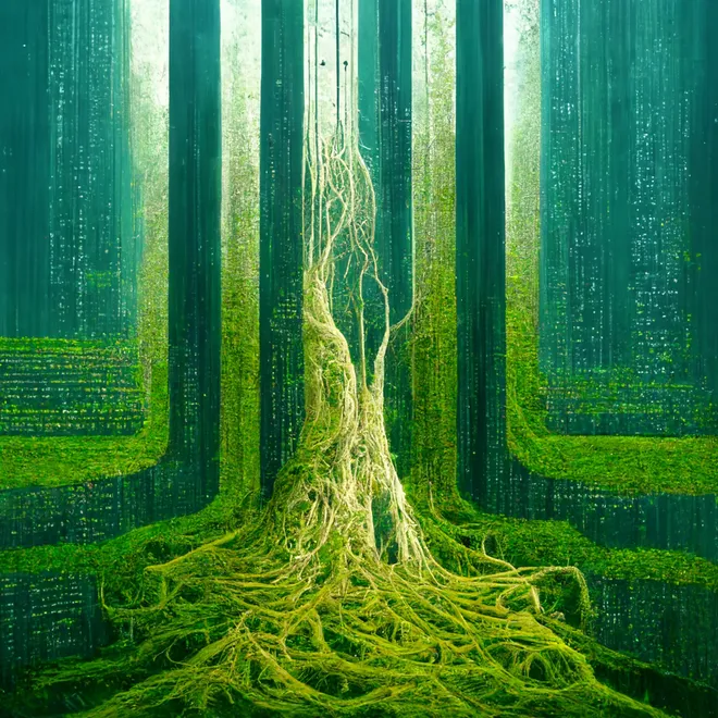 Image of tree roots forming digital wires