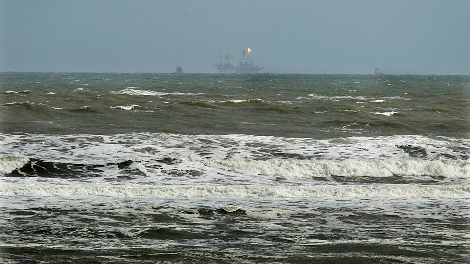 An oil platform on the ocean