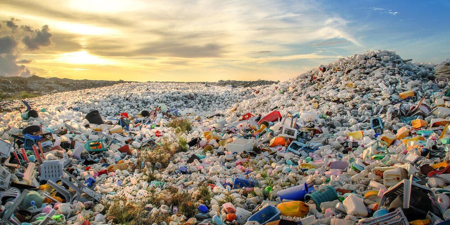Mounds of plastic bottle waste and other types of plastic waste at the Thilafushi waste disposal site.