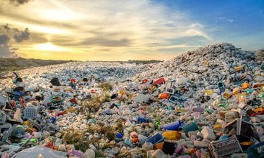 Mounds of plastic bottle waste and other types of plastic waste at the Thilafushi waste disposal site.