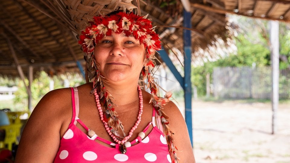 Irenilse Batista Sousa of the Kumaruara community poses for a portrait in the Brazilian Amazon