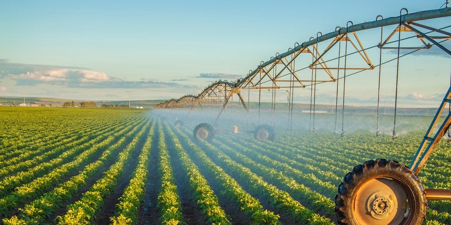 Irrigation machine on a farm field